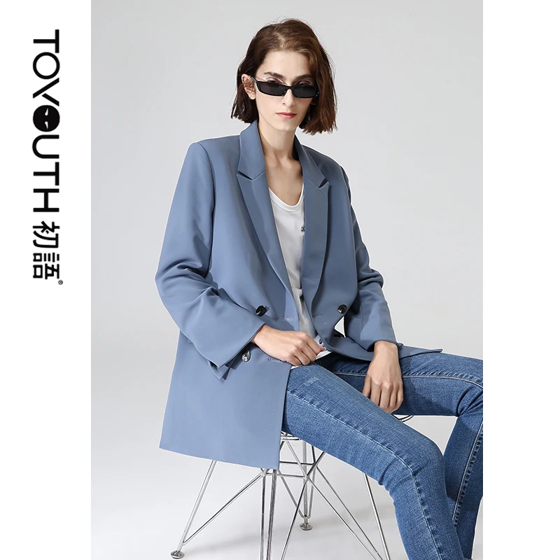 Toyouth OL Style сплошные блейзеры 2020 модные двубортные Женские с длинным рукавом