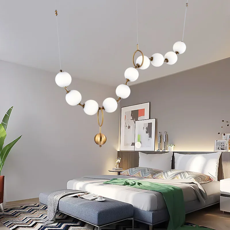 

Modern Nordic Pendant Lamps LED Glass Ball Necklace Pendant Lights lighting for Bedroom Living Room Hanglamp G4 LED Luminaria