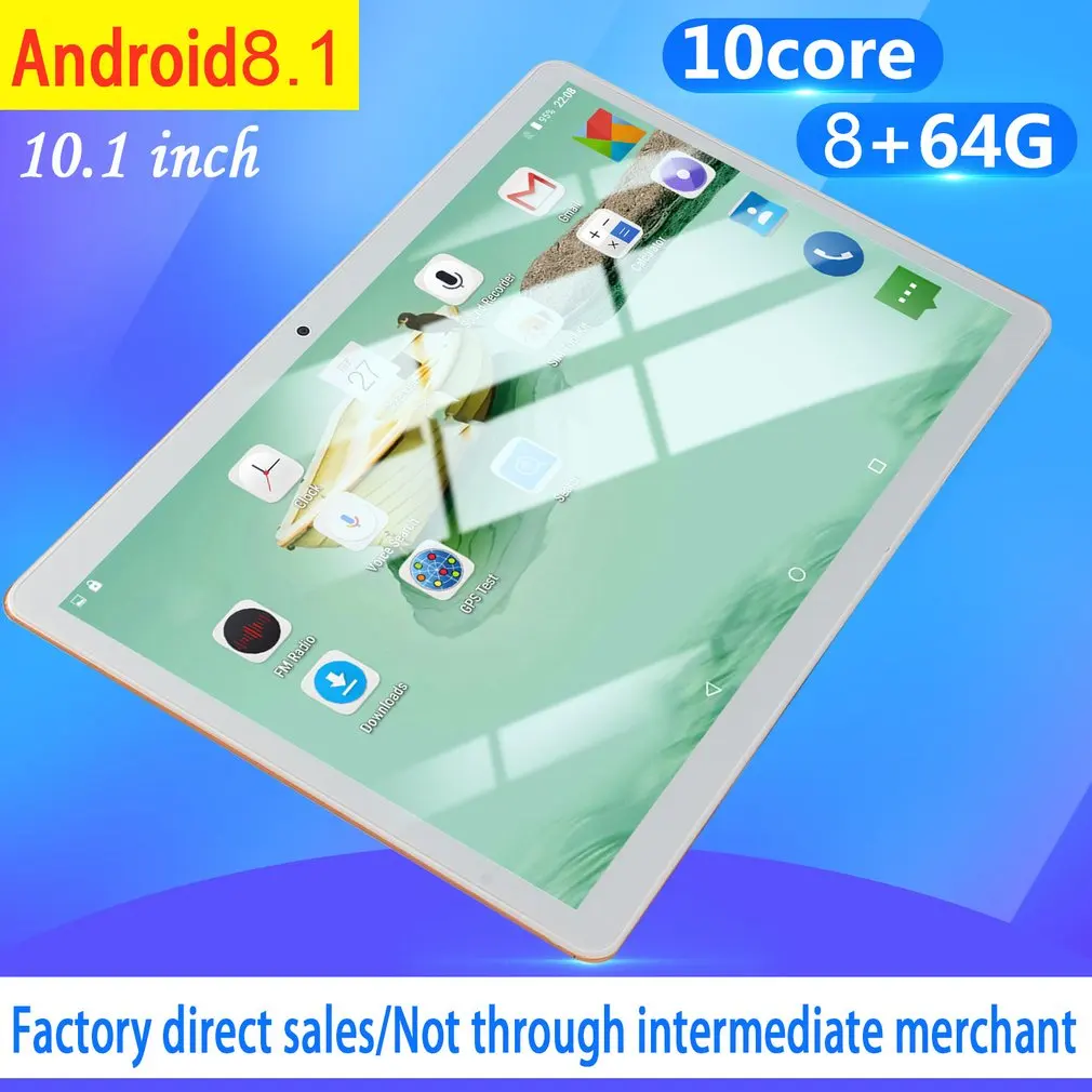 KT107 планшет с круглым отверстием 10,1 дюймов HD большой экран Android 8,10 версия модный портативный планшет 8G+ 64G белый планшет белая вилка США