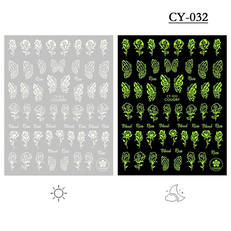 

3D simulation of new luminous nail stickers flame letters flower nail stickers nail jewelry