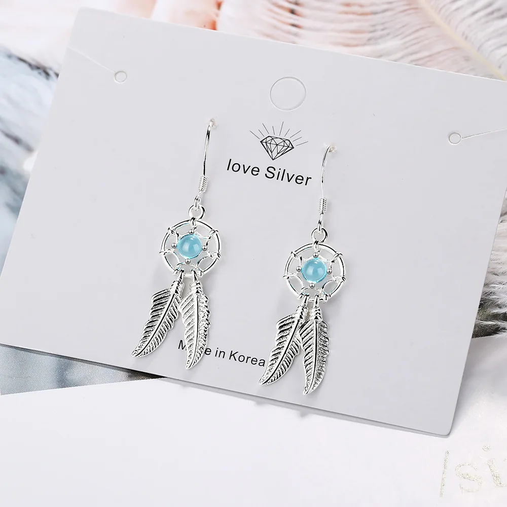

Dream Catcher Earrings Simple Blue Bead Ear Hook Jewelry Women Ethnic Retro Earrings Personality Versatile Long Dangle Earring