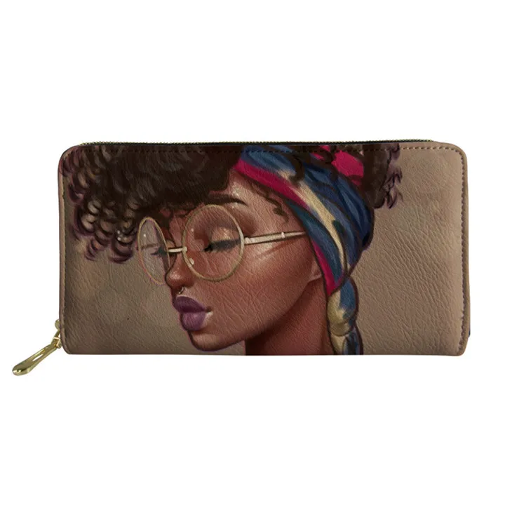 Nopersonality черные женские кожаные кошельки в Африканском и американском стиле Art Afro кошелек для девочек длинный женский держатель для кредитных карт Сумочка розовая - Цвет: Z4944Z21