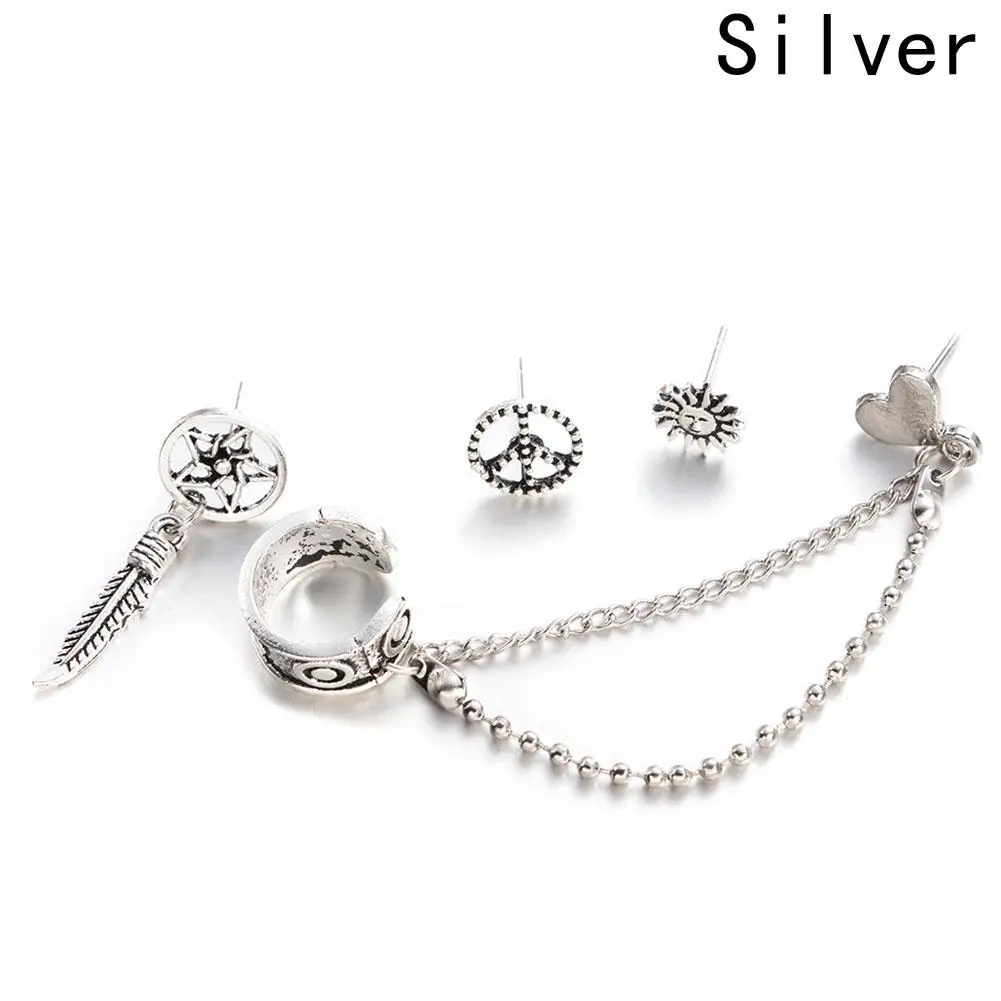 4Pc/Set Chain Eardrop Earring Sun Leaf Heart Shape Earrings Fashion Ear Ring Bohemia Retro Lady | Украшения и аксессуары