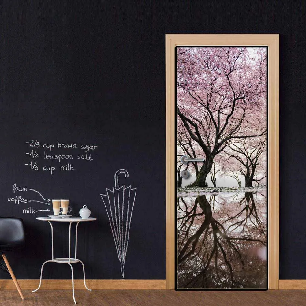 Креативная дверная наклейка Риверсайд розовое дерево крышка двери Настенная