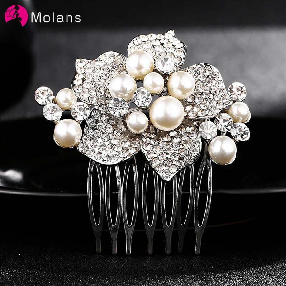 

Molans Luxury Silver Rhinestone Wedding Hair Comb Hair Accessories for Bridal Hairpin Flower Headpiece Women Bride Hair ornament