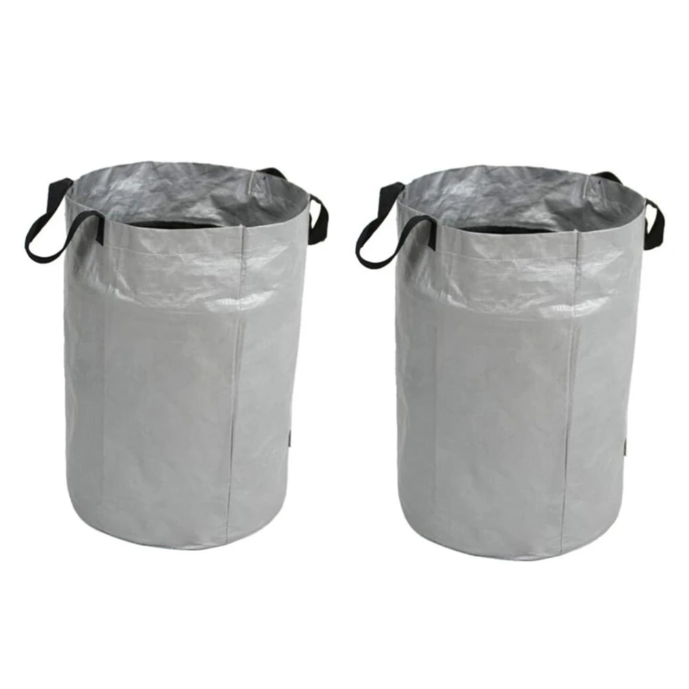

2PCS Garden Waste Bag Reusable Fallen Leaves Heavy Duty Bags Yard Waste Tarp Vegetable Jardin Gardening Growing Pots Silver