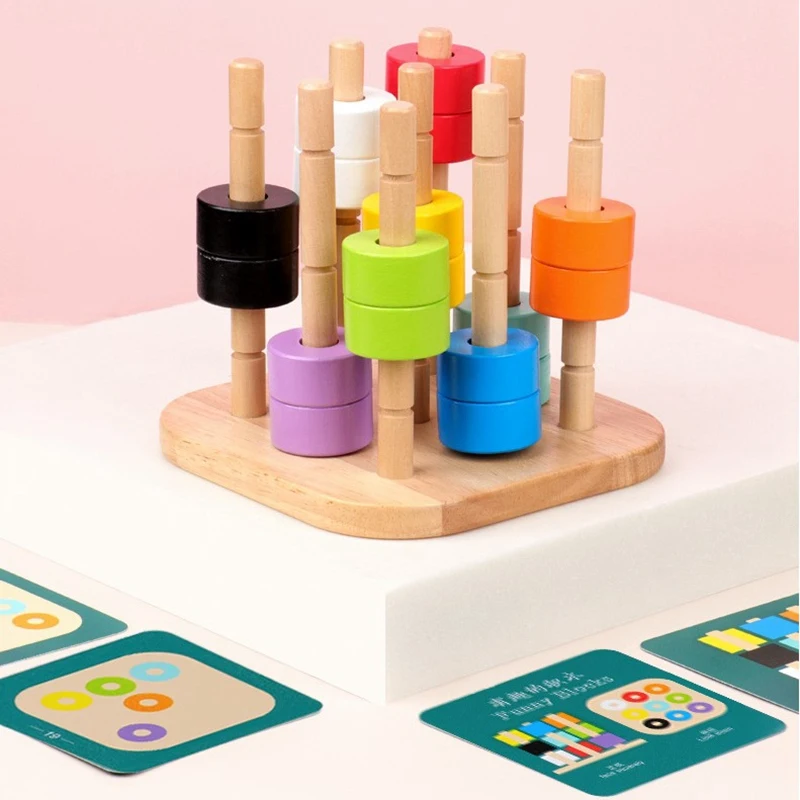 

Wooden Puzzles Shape Color Matching Blocks Assembling Column Toys Kids Senses Logical Training Early Educational Toys
