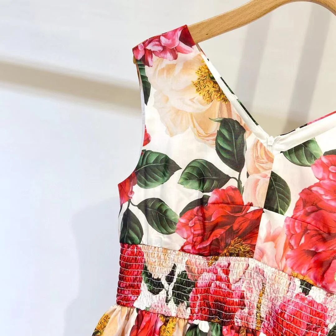 

New 2021 Newest Summer Sexy Flowers Printed Sweet Women V-Neck Sleeveless Vest Mini Dress Runway A-Line Vestidos Female