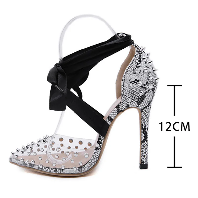

Women Shoes Pumps Woman High Heels Rivet Shoes Bandage Ladies Shoes Stiletto Sexy Snake Pattern Heels Pointed Toe Ladies Pumps
