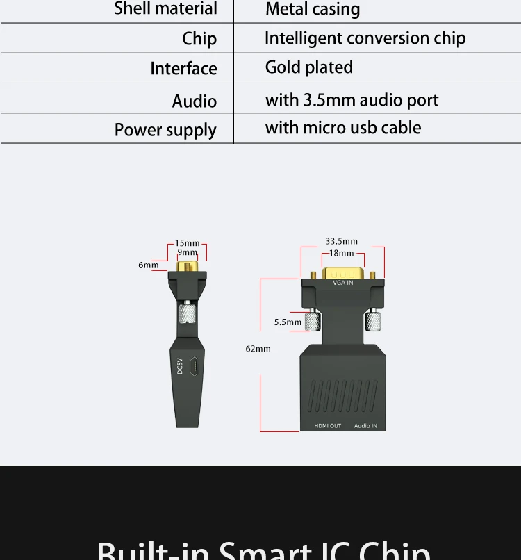 GCX преобразователь из VGA в HDMI аудио видео синхронизация 1080P 60Hz VGA2HDMI для ПК монитор проектор VGA штекер HDMI Женский адаптер