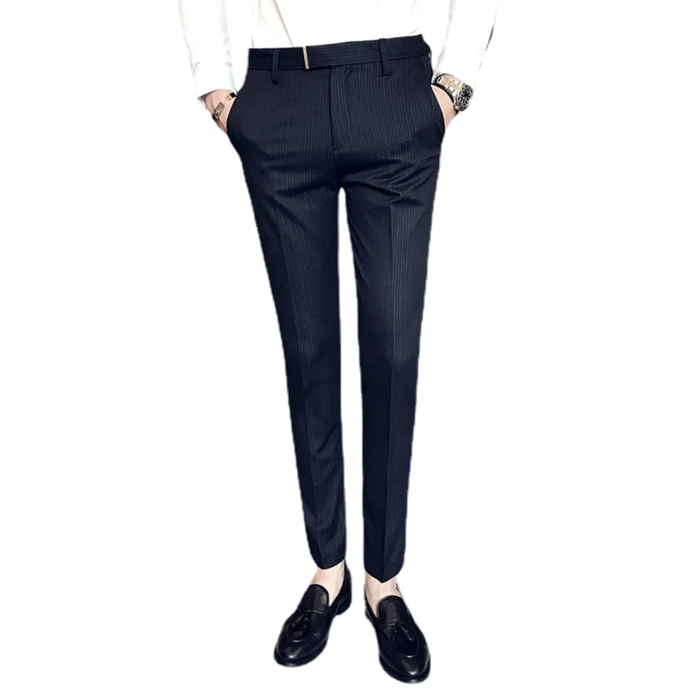 

New men's British style striped cropped trousers Slim-fit trousers with small feet, youth business casual trousers, suit pants