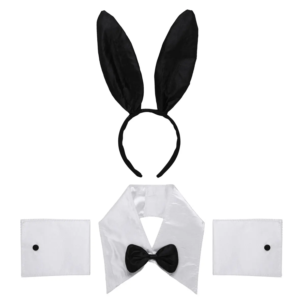 

Women Female Bunny Cosplay Costume Outfit Rabbit Ears Headband Collar Bowtie Cuffs Set for Halloween Roleplay Carnival Party