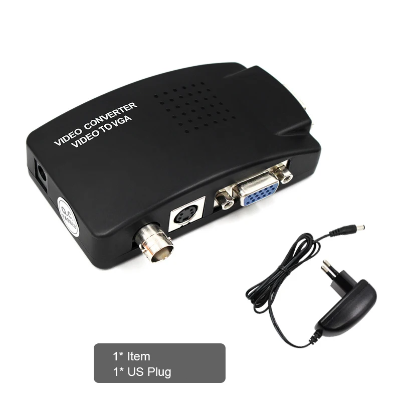 BNC к VGA конвертер композитный SVIDEO к VGA видео конвертер VGA выход адаптер цифровой коммутатор коробка для ПК MACTV камера DVD DVR - Цвет: US plug