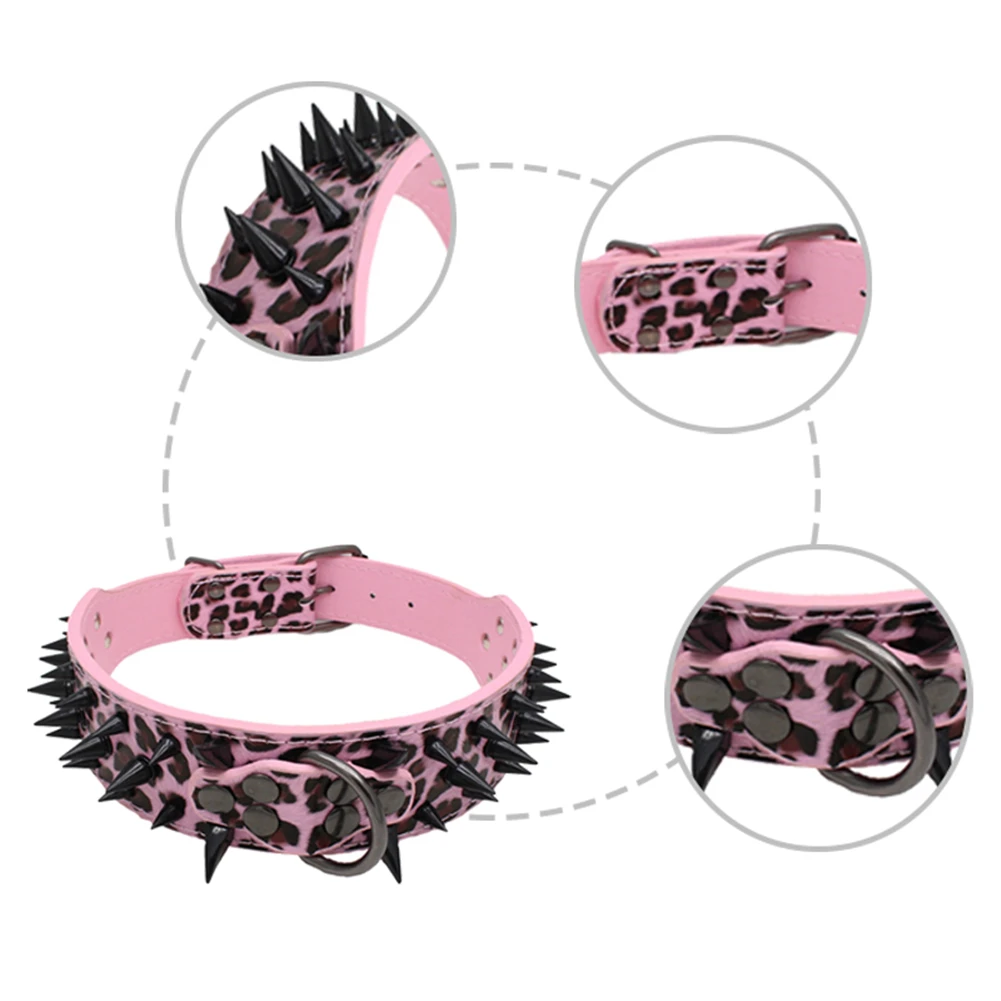 

Wide Sharp Spiked Studded Leather Dog Collars Pitbull Bulldog Big Dog Collar Adjustable For Medium Large Dogs Boxer XS S