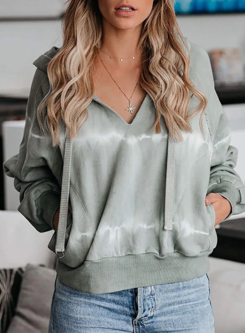 

Autumn and Winter European and American Casual Hooded Sweater Tie-dye Loose Gradient Long-sleeved Shirt Women
