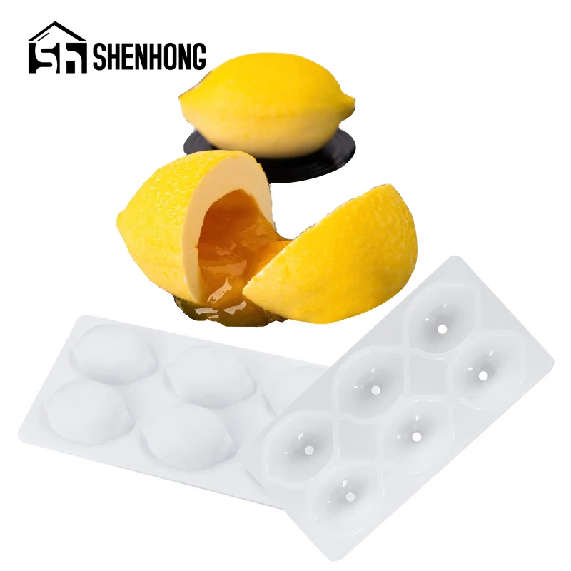 

SHENHONG 3D Lemon Design French Dessert Fruit Mousse Moulds 6 Cavity Silicone Cake Molds Kitchen Bakeware Pastry Baking Tools
