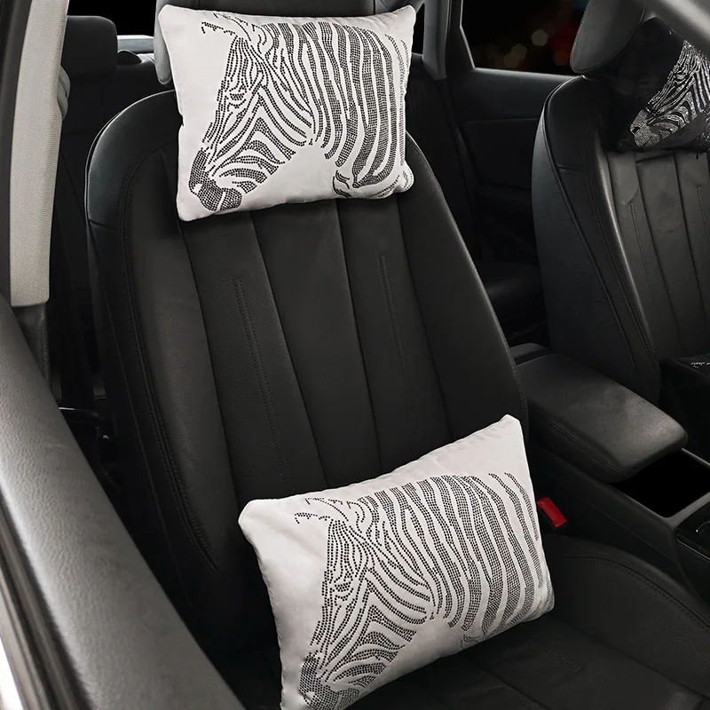 

Warm Plush Neck Pillow for Car Seat Shiny diamonds zebra Memory Foam Car Lumbar Support Headrest Pillow Universal Soft Pillow
