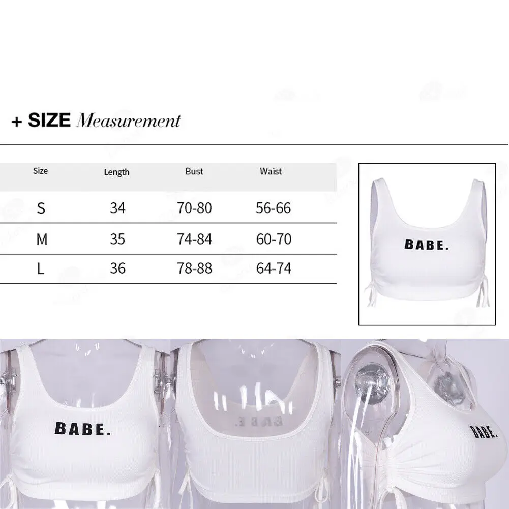 

Summer Women Casual Letters Print Side Adjusted Tank Top Basic Vest Deep O Neck Sleeveless Crop Tops T Shirt
