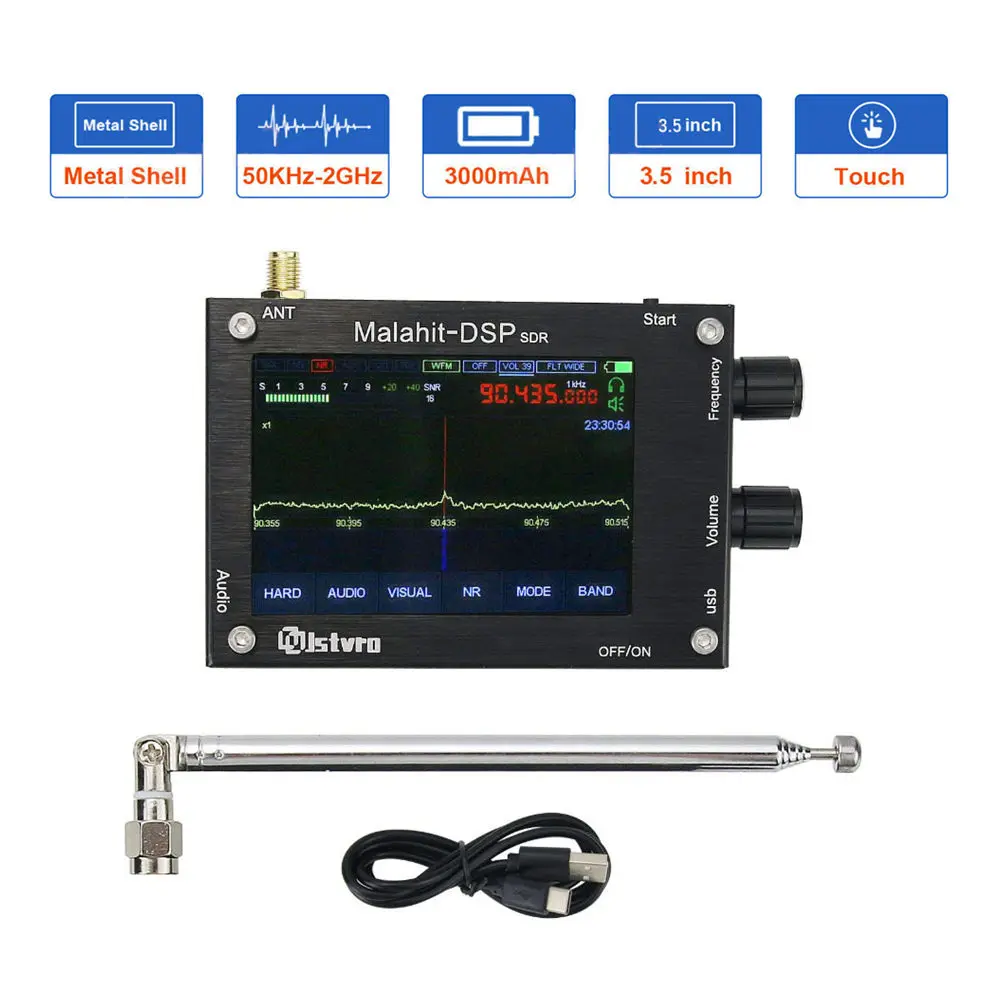 

50 кгц-2 ГГц с регистрационным кодом DFU Malachite SDR Radio Malahit DSP SDR приемник + 3,5 "ЖК-дисплей + аккумулятор + динамик + металлический чехол