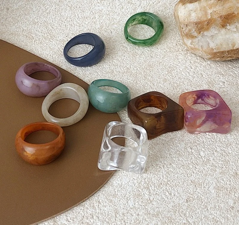 

2020 New Colorful Transparent Acrylic Irregular Marble Pattern Ring Resin Tortoise Rings for Women Girls Jewelry whole sale