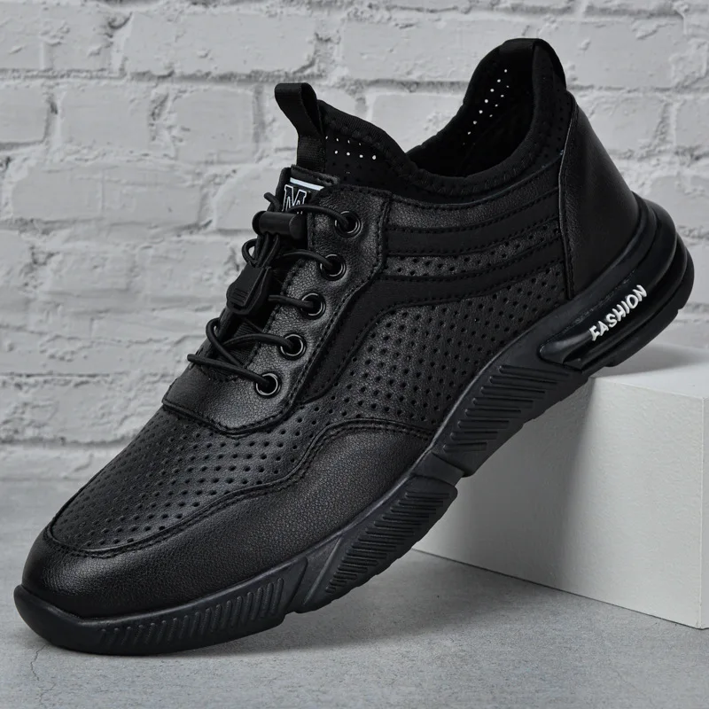 

2021 New Sports and Leisure Leather Shoes Hollow Breathable Summer First Layer Cowhide Men's Shoes Fashion Men's Leather Shoes