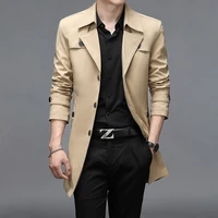 Middle-length Windbreaker Men's Spring and Autumn New Single Breasted Large Size Coat Business Casual Coat Black Thin 7 8 9XL