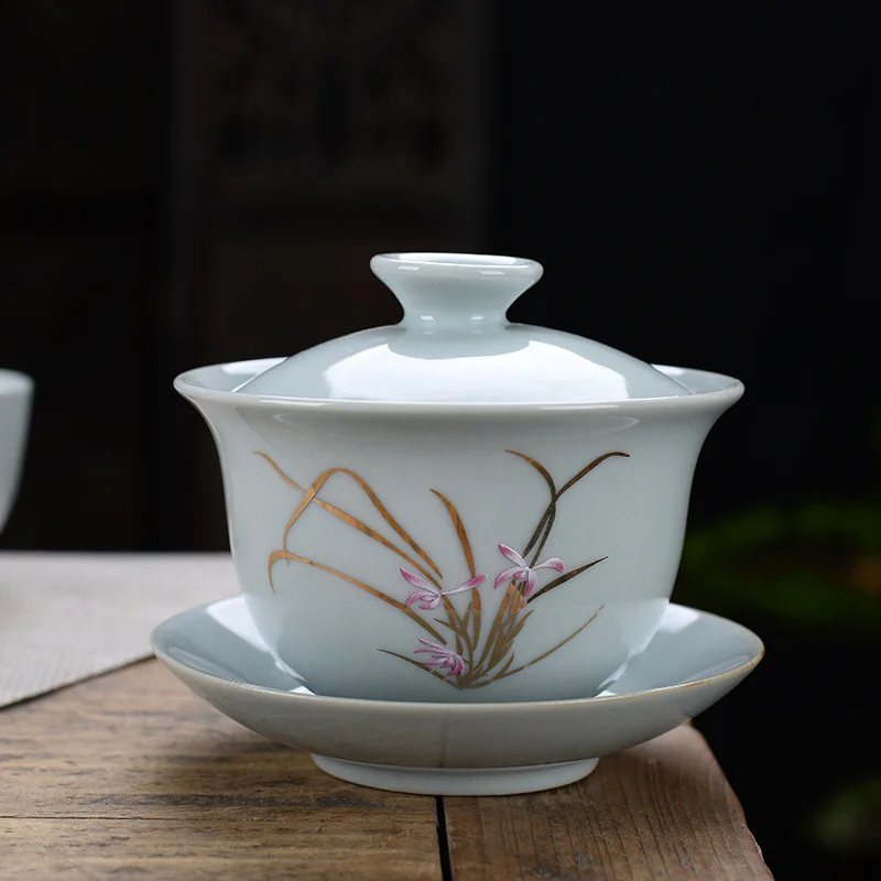 200 мл изысканный знаменитый чайный набор Guan kiln Gaiwan фарфоровых чайных чаш покрытая