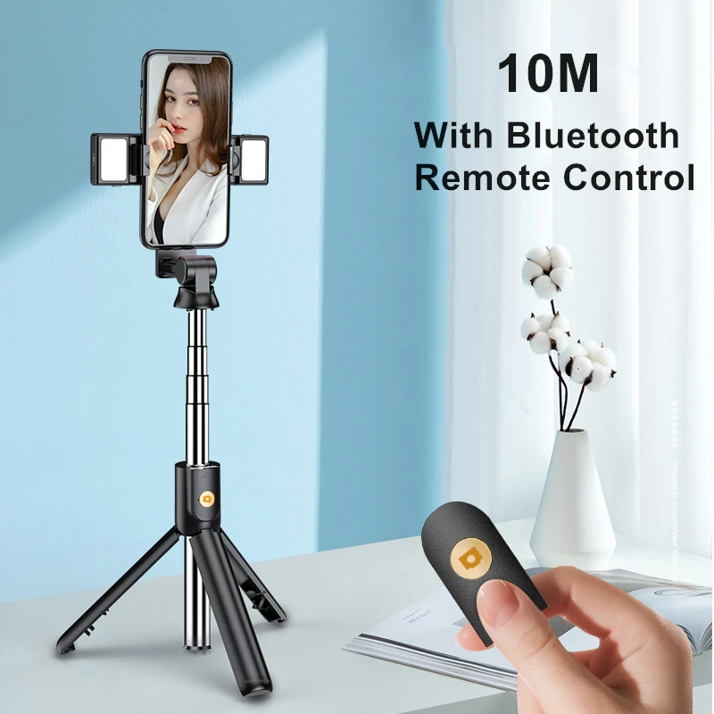 New Upgrade Wireless Bluetooth Selfie Stick with Tripod Fill Light Extendable Foldable Monopod For iphone Xiaomi enlarge