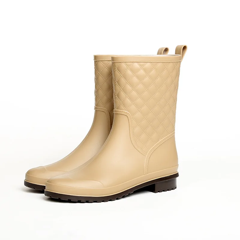 

2021 Fashion Rubber Warm Shoes New Plaid Casual Rubber Shoes Ladies Rain Boots Water Shoes In The Tube Women's Adult Rain Boots