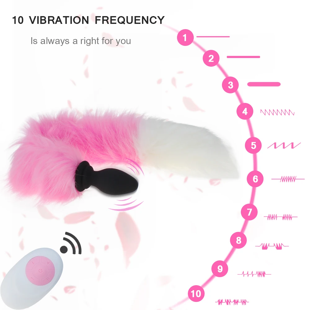 Силиконовая Анальная пробка с лисьим хвостом вибратор стимуляция точки G пульт