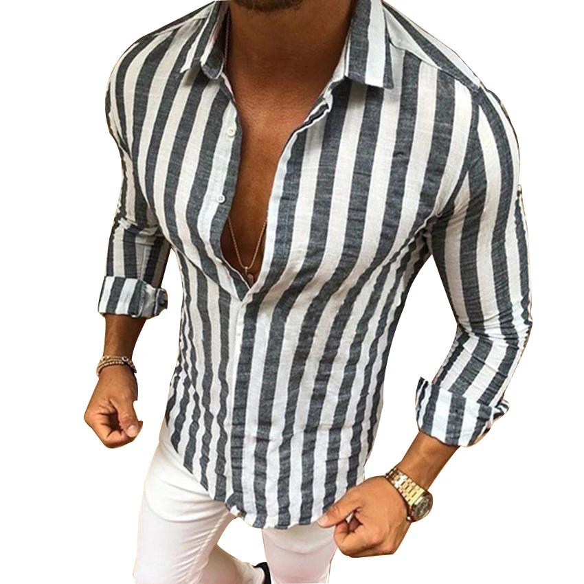 

Men's Shirts New Brand Fashion Men Luxury Stylish Striped Button Casual Shirts Long Sleeve Slim Fit Shirts Male Shirt Tops