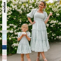 summer kids family matching clothing floral mother daughter parent child of dresses outfits square neck fashion women clothing