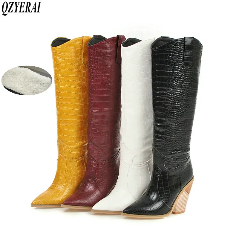 Черные желтые белые сапоги до колена ковбойские в западном стиле для женщин