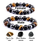 Браслет из натурального камня, тройная защита, гематит и черный обсидиановый браслет