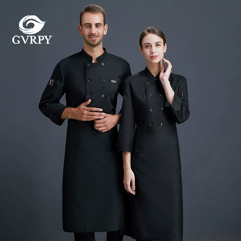 Двубортные кожаные этикетки с длинным рукавом униформа шеф повара унисекс