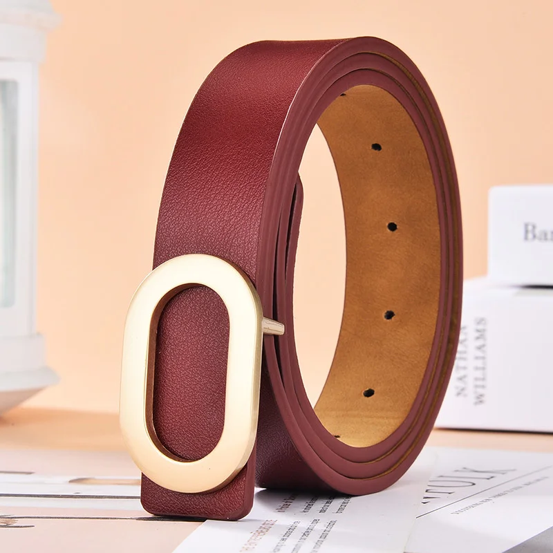 

Designers Women Belts PU Elliptical Pin Buckle THIN Belts For Jeans All-match Belts For Female