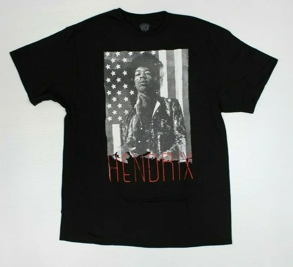 

Jimi Hendrix American Flag Icon Legend Portrait Black T-Shirt New! (4C3