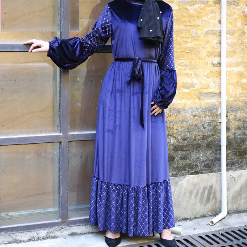 Модная бархатная ткань, мусульманская абайя, арабская женщина, Турция, Средний Восток, длинное платье с оборками, музыкальный халат, Рамадан...