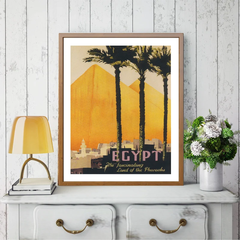 Египет путешествия пальмы великие пирамиды Винтаж Плакат и печать летний пейзаж