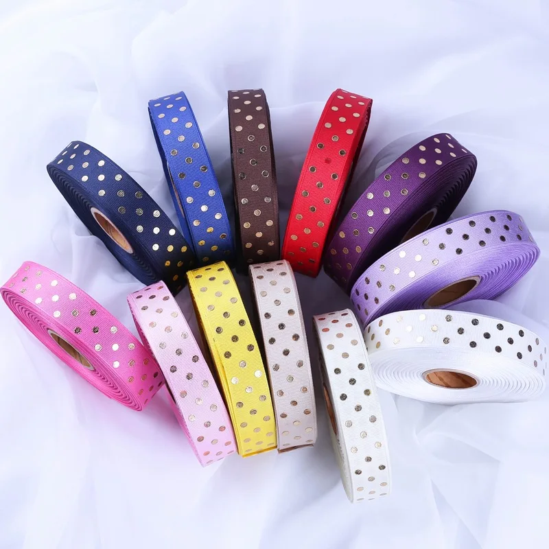 

25mm Korean Hot Stamping Polka Dot Thread with Hair Accessories Diy Bowknot Ribbon Shoes Hat Gift Box Packaging Ribbon 10 Yards