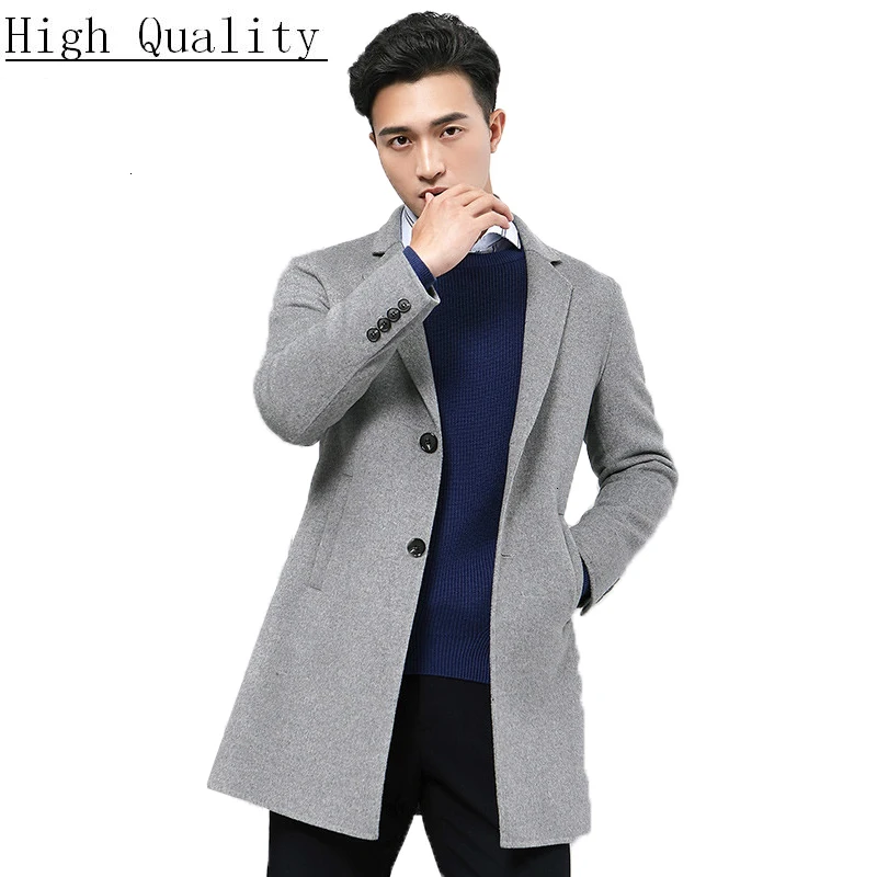 Для мужчин пальто Длинная Куртка Шерстяное двойной уход за кожей лица шерстяная