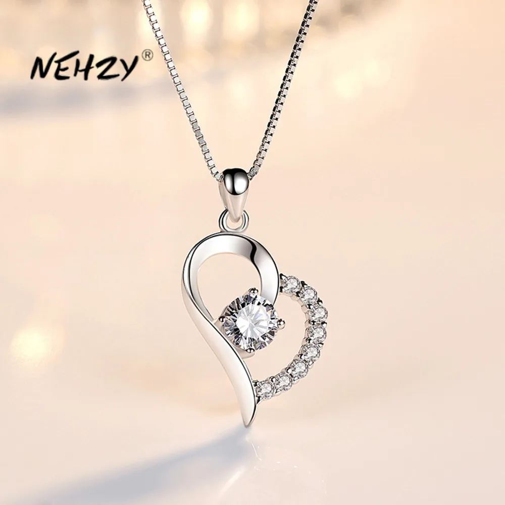 

NEHZY 925 Sterling Silver New Woman Fashion Jewelry High Quality Purple Crystal Zircon Heart Pendant Necklace Length 45CM