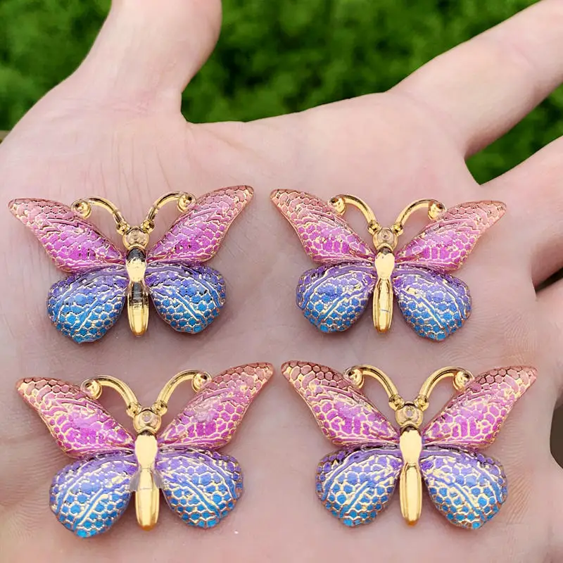 DIY 10 шт. 23*38 мм Красочные бабочки плоские задние стразы и аппликации свадьба