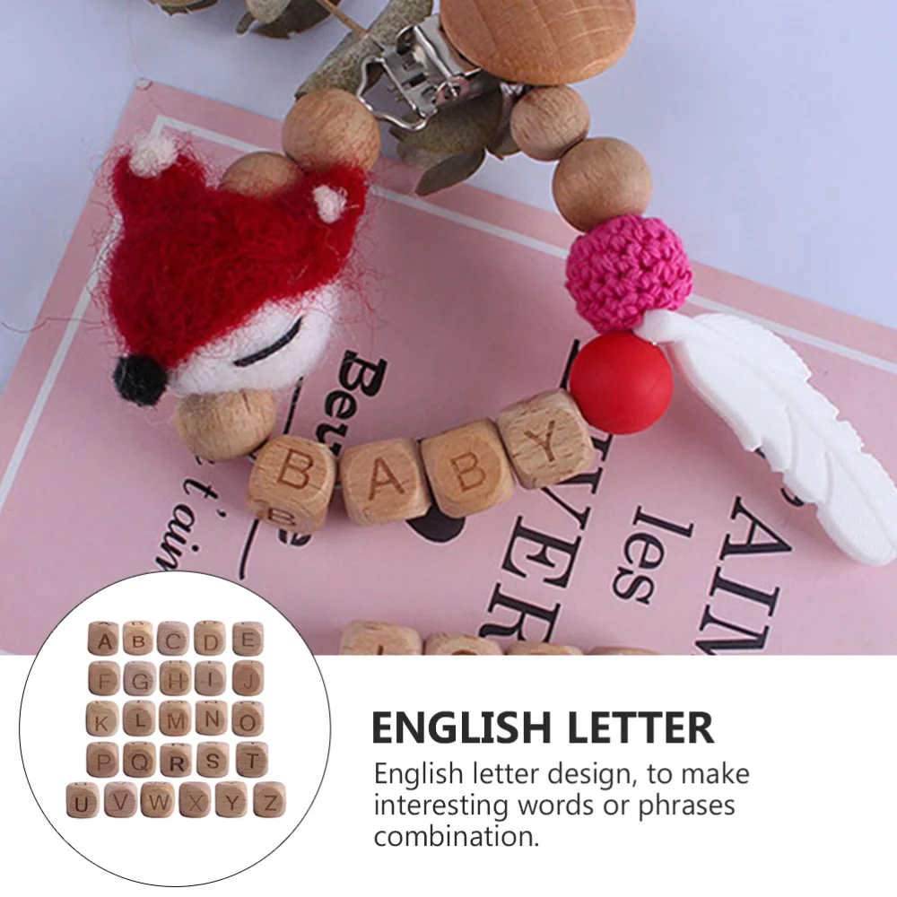 

26pcs Necklace Accessory English Letter Beads DIY Accessory Wood Bead DIY Craft Bead Loose Bead for Necklace Bracelet DIY