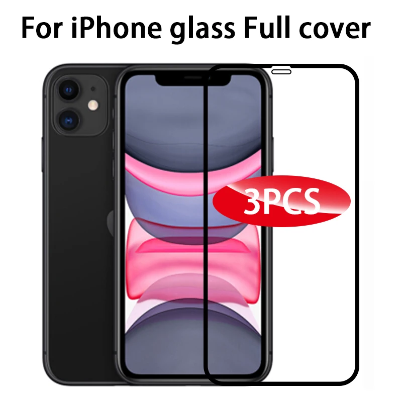 

3PCS Full Cover Protective glass For iPhone 11 12 Pro Max tempered Glass For iPhone X XR XS Max Screen Protector Curved Edge