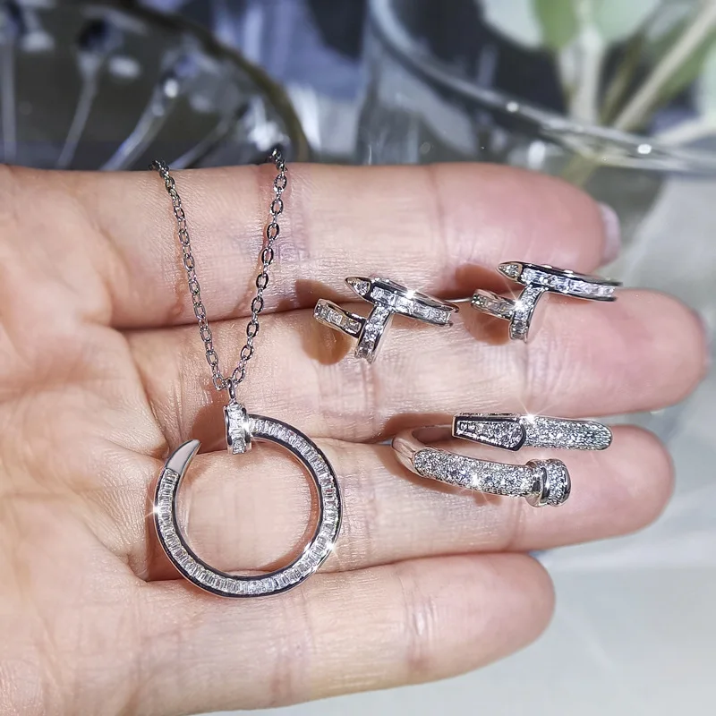 

Женские Ювелирные изделия из стерлингового серебра 925 пробы, маленькие серьги-кольца в стиле панк с заклепками, кольцо, ожерелье для женщин, ...