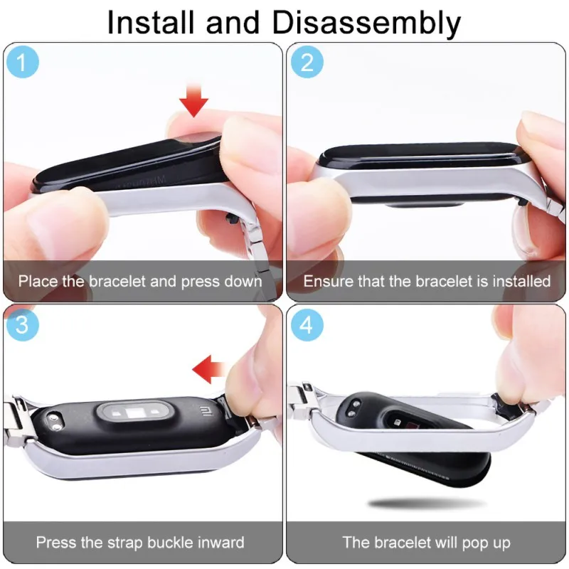 

Replacement Wristband Stainless Steel Watch Band Strap + Metal Case Cover For Mi Band Miband 4 3 Watchband Strap