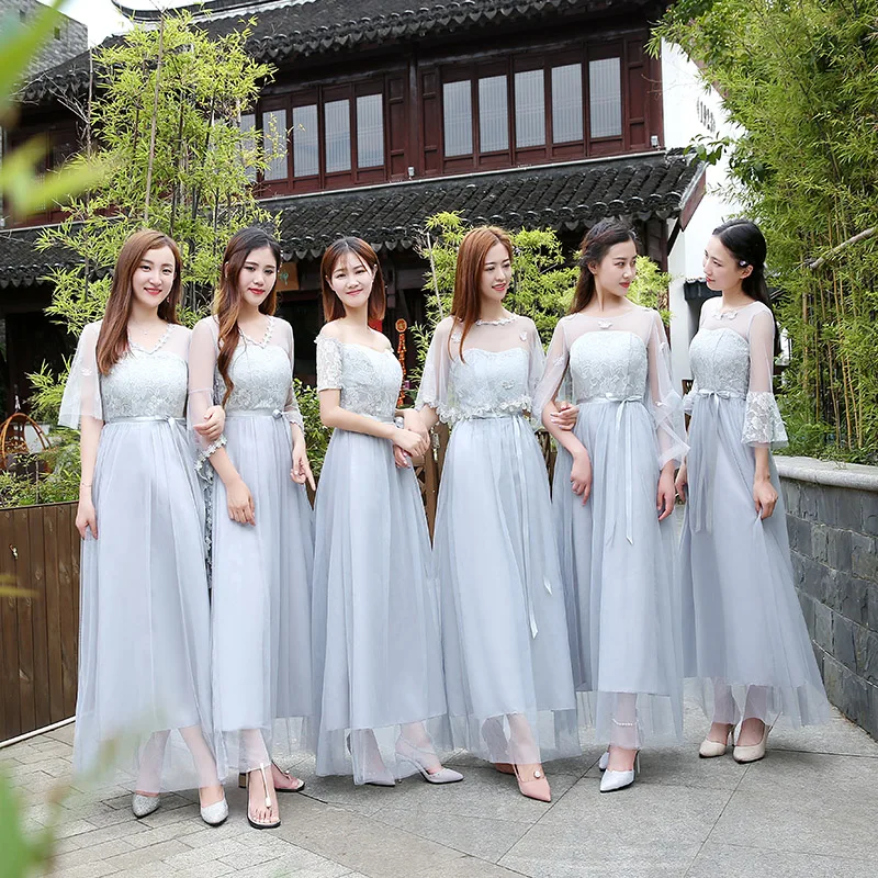 Серого размера плюс Тюль Элегантные платья невесты Половина рукава v образным