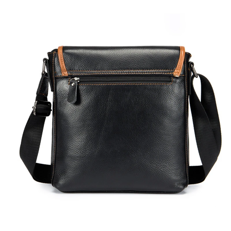 

Messenger Bag Men Polyester New Flap Fashion Real Cow Genuine Leather Black Mens Crossbody Messenger Small Cross Body Bags 0035