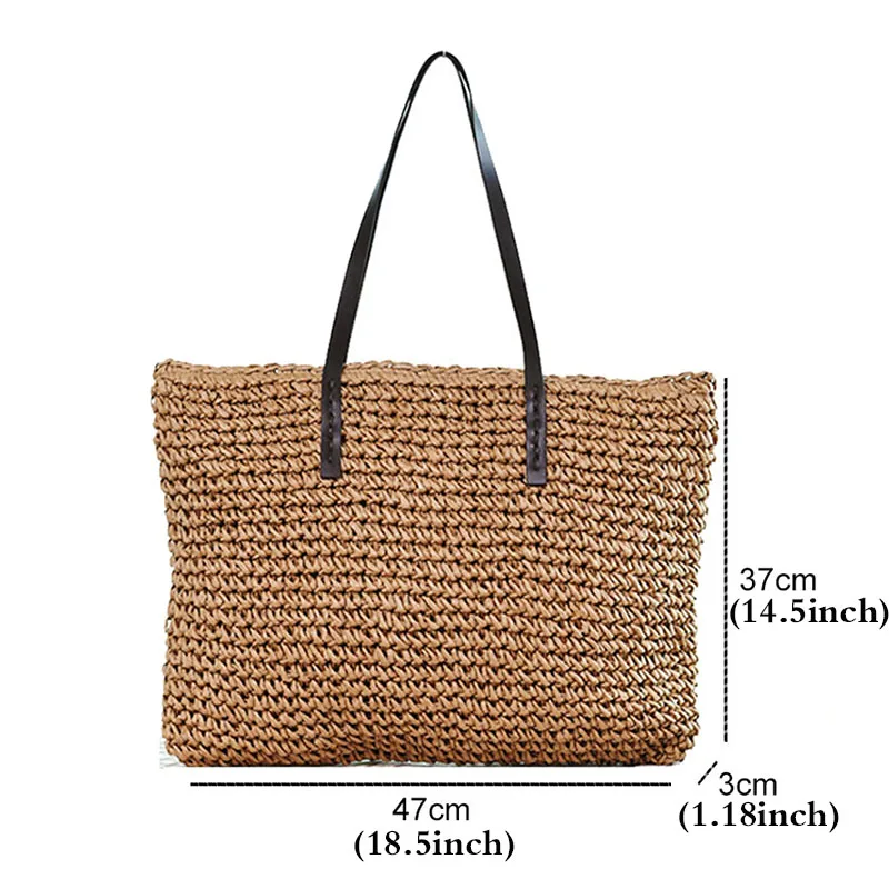

Casual Straw Large Capacity Tote Wicker Woven Women Shoulder Bags Rattan Handbags Bohemia Beach Big Purses Lady Travel Bali Bag